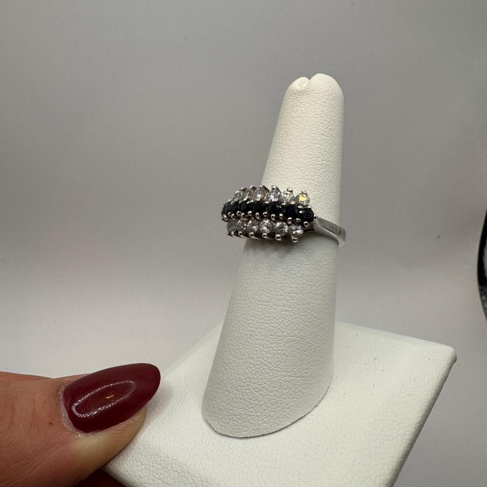 Sterling Silver Sapphire & CZ Statement Ring – Size 7 - Picture 4 of 11